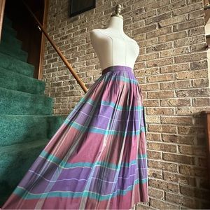 VTG 80s 90s Retro Plaid Pleated Purple & Red Midi Maxi Skirt